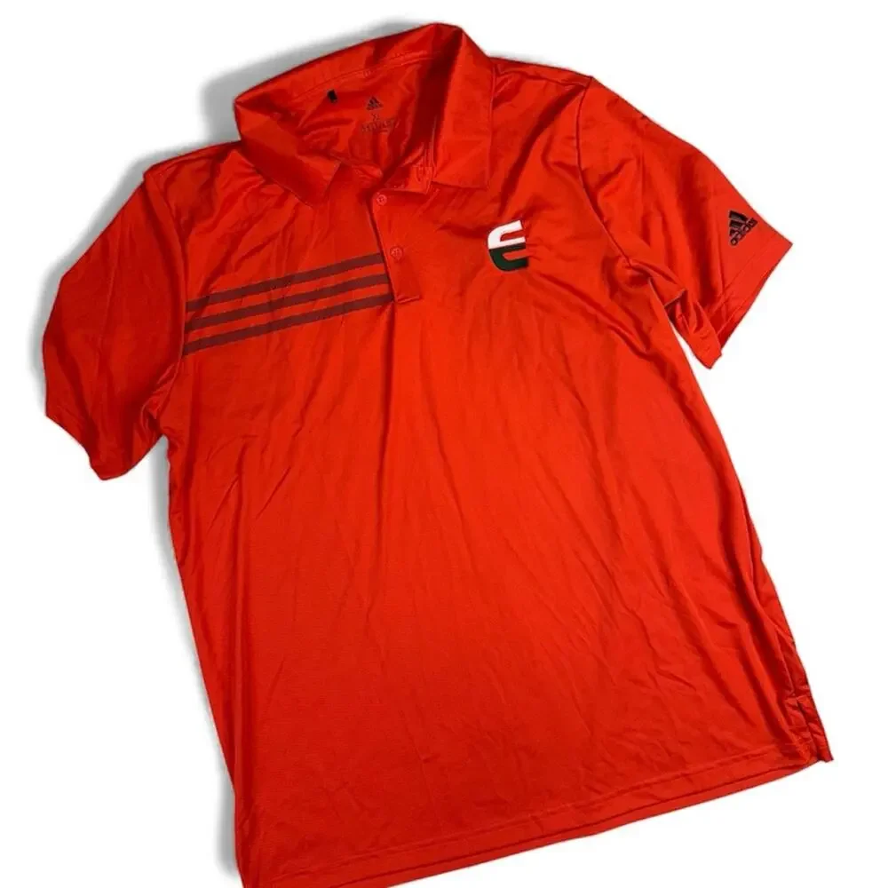 Adidas Men's Activewear Performance Polo Shirt Orange with Black Stripes Size XL
